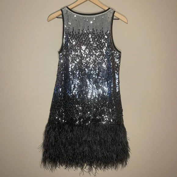 Women's S Michael Kors Sequins Flapper Feather Dress Ombre Drop Waist - Picture 3 of 6